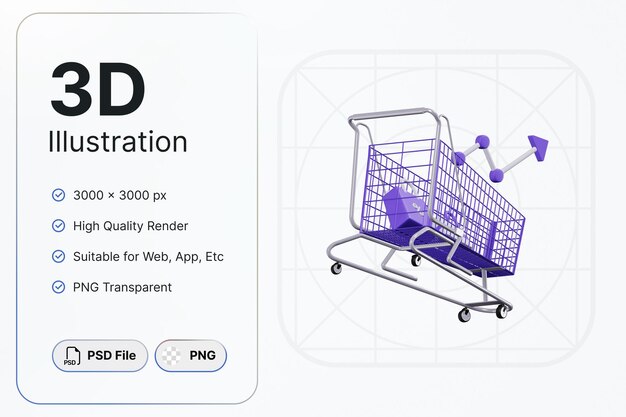 PSD 3d render cart left angle marketing concept modern icon illustrations design