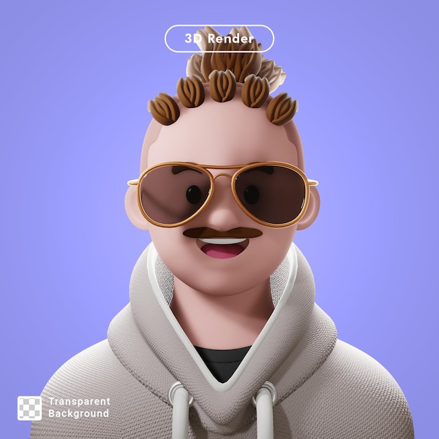 PSD 3d render cartoon avatar isolated