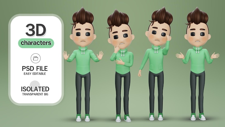 PSD 3d render cartoon boy confused
