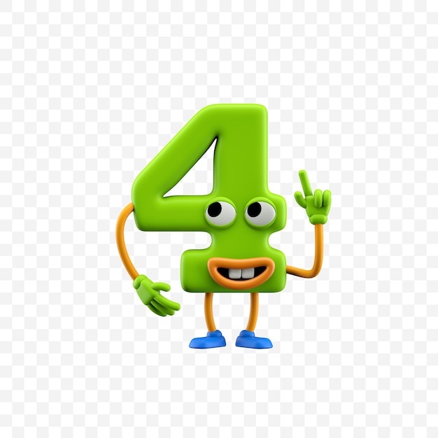 3d render of cartoon character number 4 with smile isolated