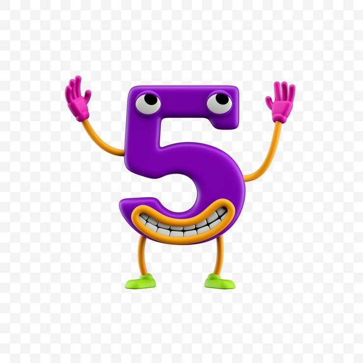 PSD 3d render of cartoon character number 5 with smile isolated