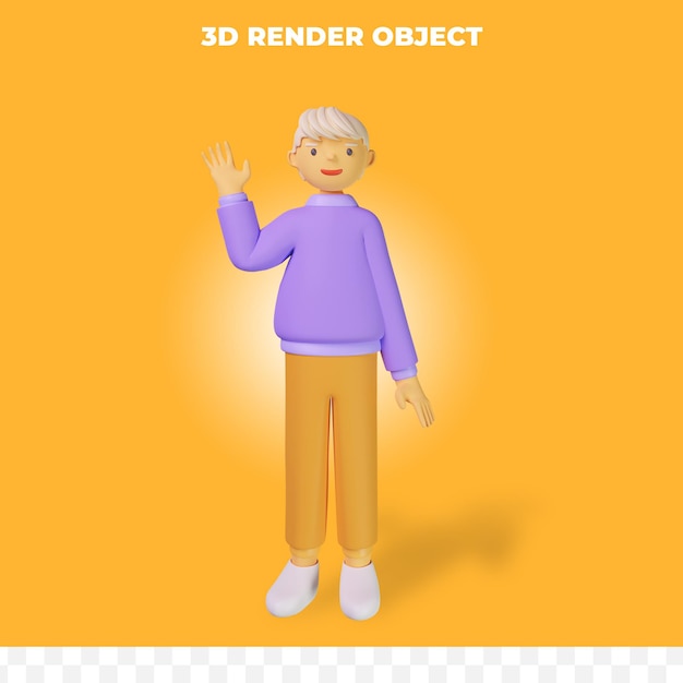 3d визуализация мультипликационный персонаж машет рукой