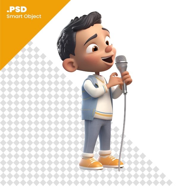 3d render of a cartoon character with a karaoke microphone psd template