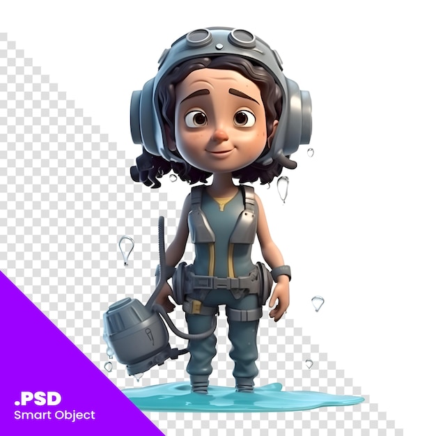 PSD 3d render of a cartoon character with space suit and diving equipment psd template
