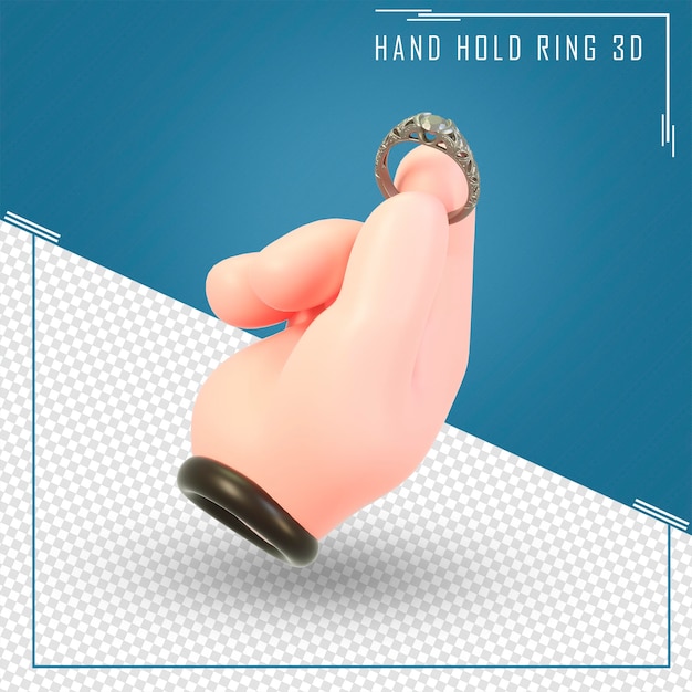 PSD 3d render of a cartoon hand holding a wedding ring