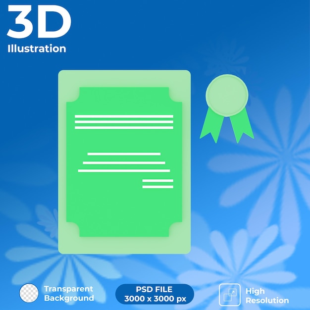 3d render certificate front view