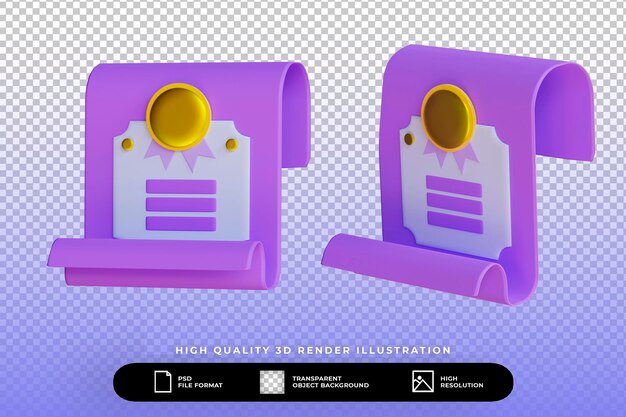 3d render certificate icon set isolated illustration