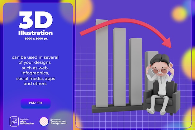 3Dレンダリングキャラクタービジネスマンとビジネスウーマンのイラスト