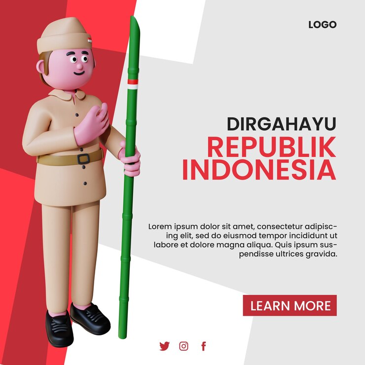 PSD インドネシア独立記念日のテンプレートを祝う 3 d レンダリング文字