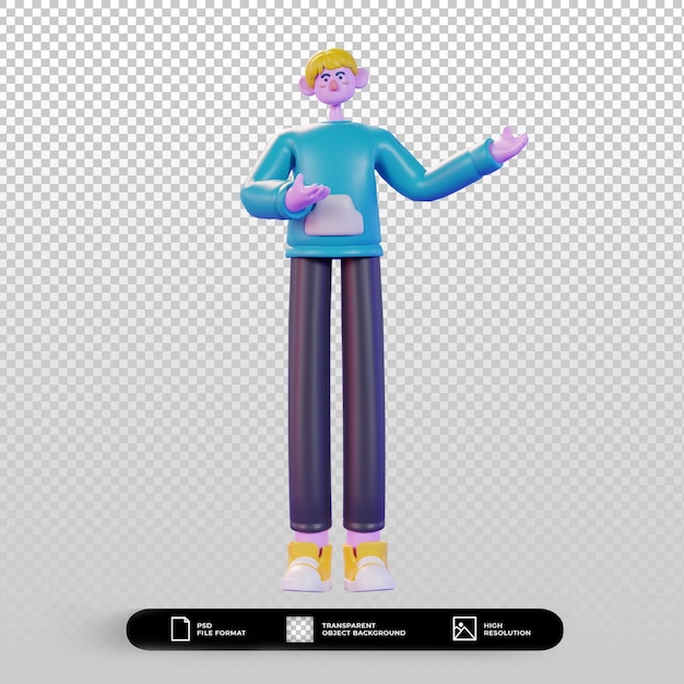 Illustrazione del carattere di rendering 3d che spiega la posa