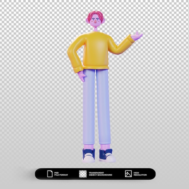 3d render character illustration introducing pose
