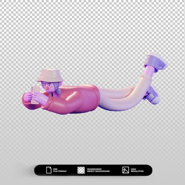 3d render character illustration scrolling smartphone pose