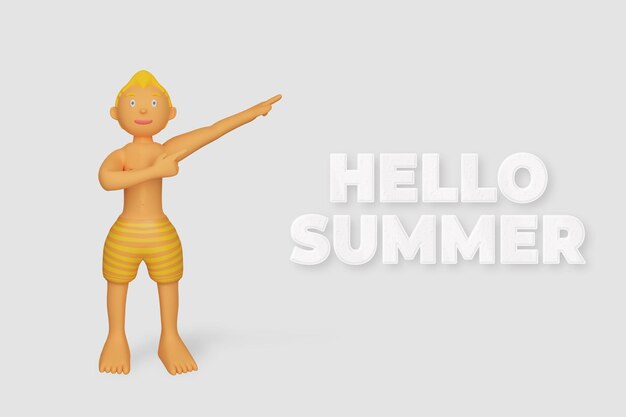 PSD 3d render character pointing summer template