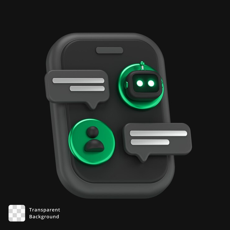 PSD 3d render of chatbot on a mobile phone screen