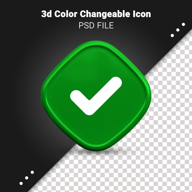 3d render of check mark icon color changeable and fully editable