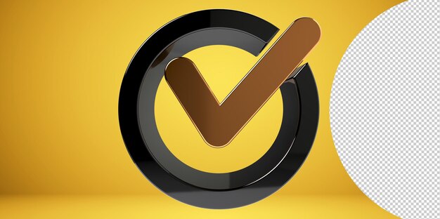 3d render check mark symbol icon gold, transparent, png