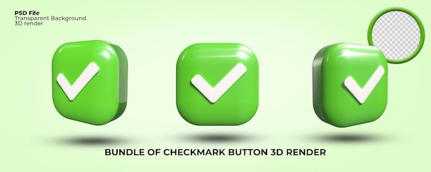 3D render check mark symbol icon green transparent PNG
