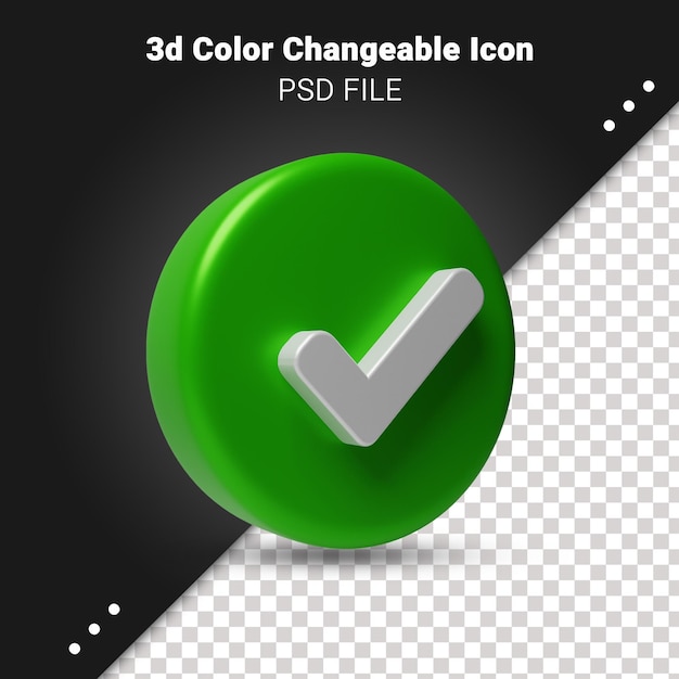 3d render of checkmark icon color changeable and fully editable