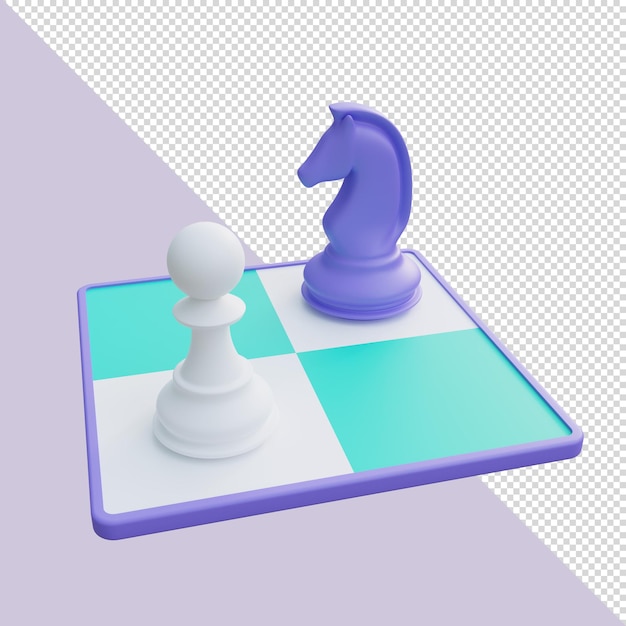 PSD 3d render chess board with purple and white chess pieces