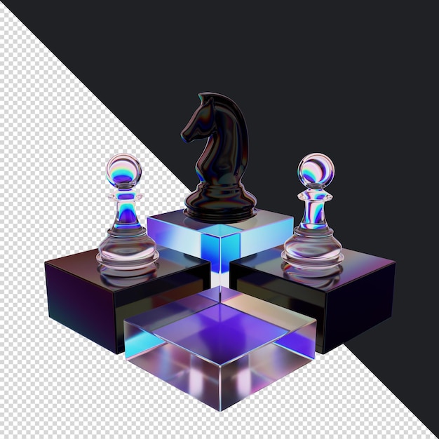 3d render chess glass chrome per post o pagina di destinazione