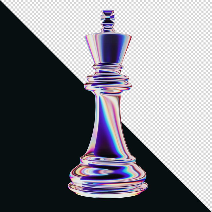 PSD 3d render chess iridescent glass colors king