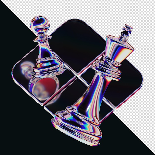 3D render chess iridescent glass colors pawn king