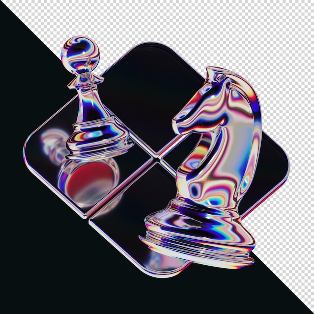 3d render chess iridescent glass colors pawn knight