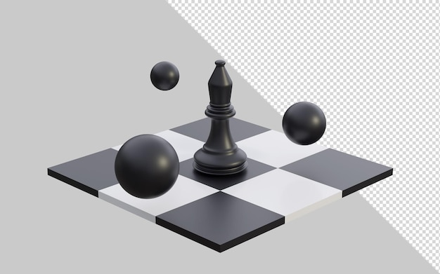 PSD 3d render chess set up with a figure bishop on a chessboard