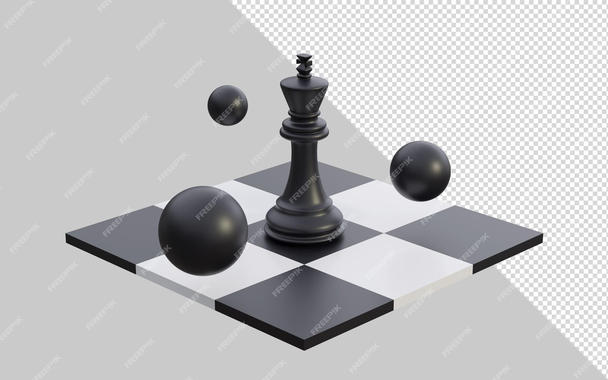 King. Chess piece made in the form of illustrations and icons. Black and  white king with a description of the position on the chessboard and moves.  Educational material for beginner chess players.