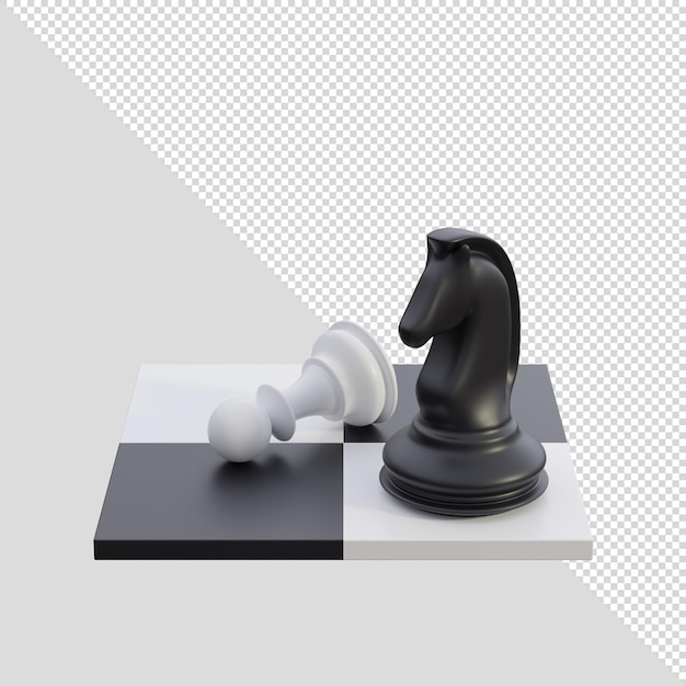 3d render chess set up with figures pawn and knight on a chessboard