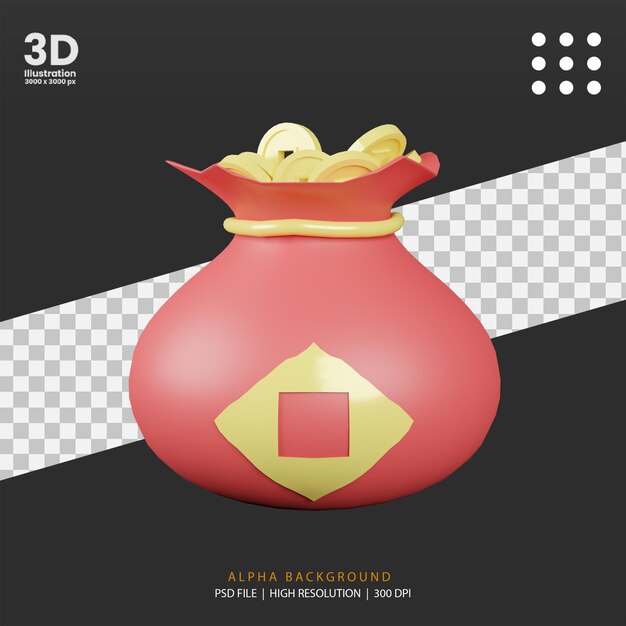 3d render chinese bag coin illustration