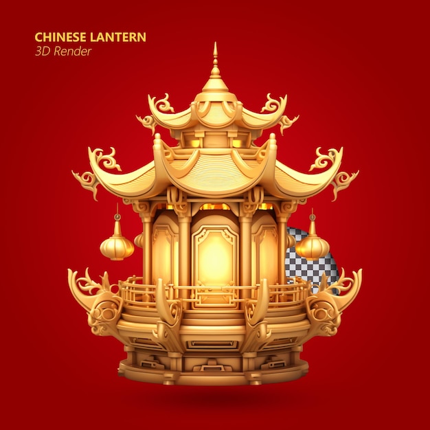 3D Render Chinese Lantern in a form of Chinese palace isolated background