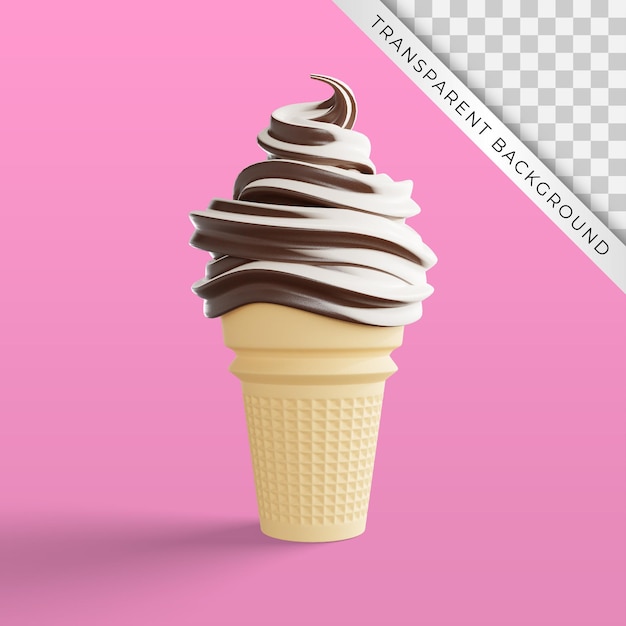 3D render Chocolade Vanille-ijs Kegel