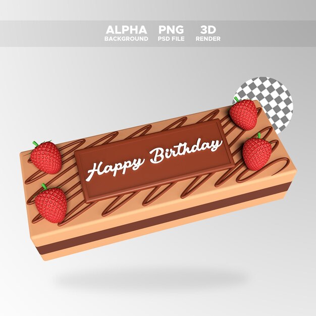 PSD 3d рендеринг шоколадного торта с иконой клубники для иллюстрации дизайна