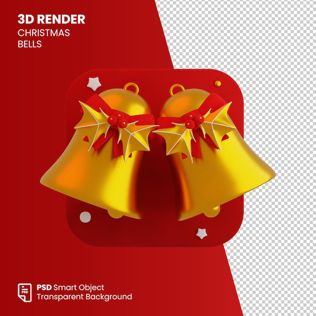 PSD 3d render christmas bells gold