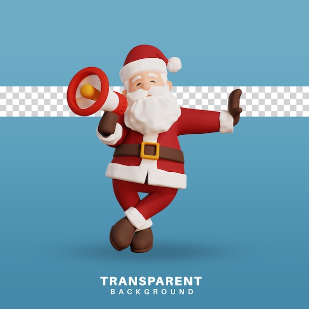 PSD 3d render christmas concept illustration santa character holding megaphone