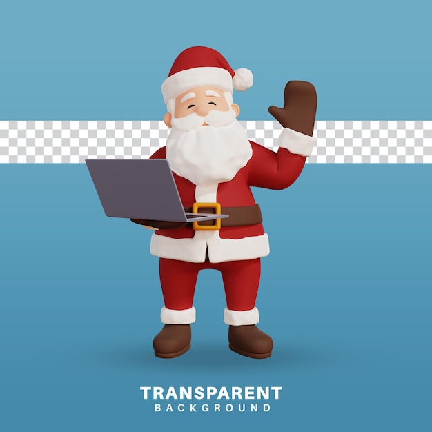 PSD 3d render christmas concept illustration santa holding a laptop