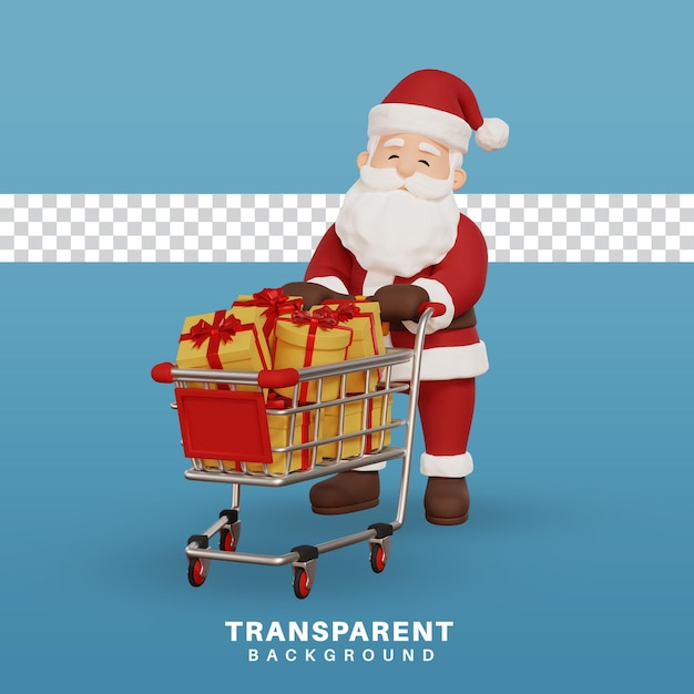 ショッピングチャートと3Dレンダリングクリスマスコンセプトイラストサンタ