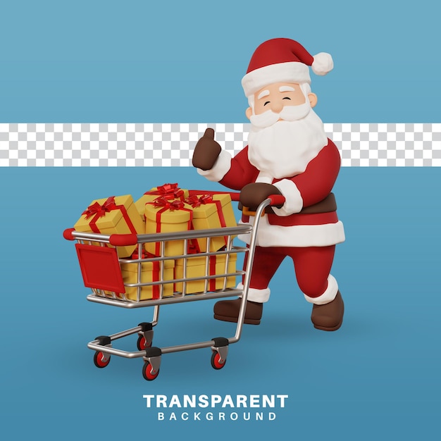 3d rendono l'illustrazione di concetto di natale santa con lo shopping chart