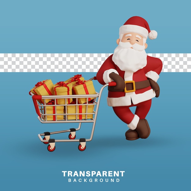 3d rendono l'illustrazione di concetto di natale santa con lo shopping chart