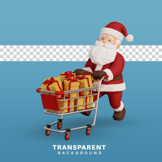 3d rendono l'illustrazione di concetto di natale santa con lo shopping chart