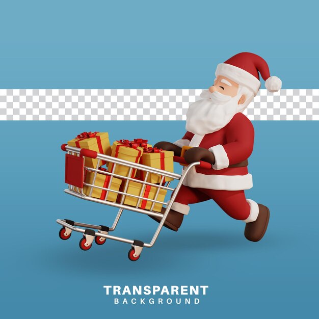 3d rendono l'illustrazione di concetto di natale santa con lo shopping chart