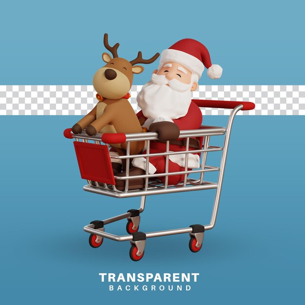 PSD 3d render christmas concept illustration santa with shopping chart