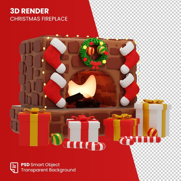 3d render christmas fireplace