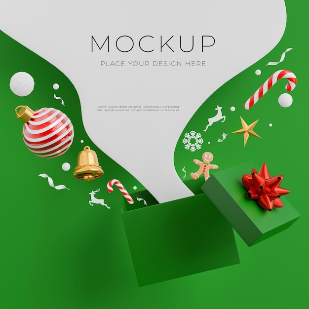 PSD 3d render christmas gift bounce off gift box with merry christmas concept