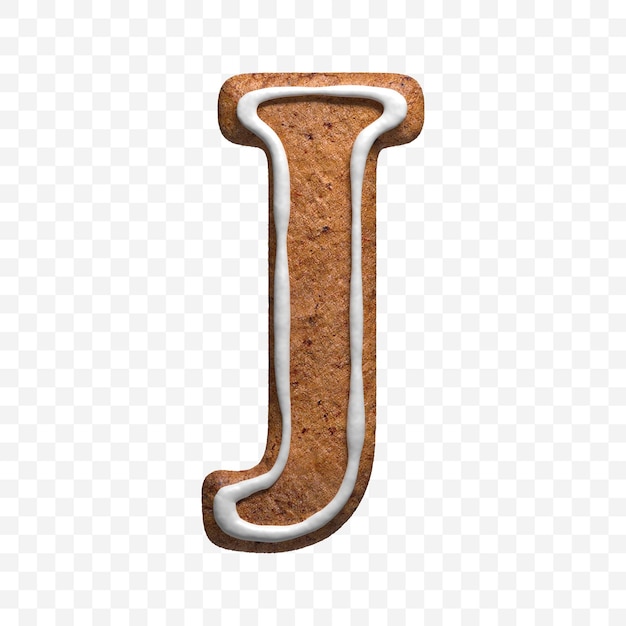 3d render of christmas gingerbread cookie letter j isolated