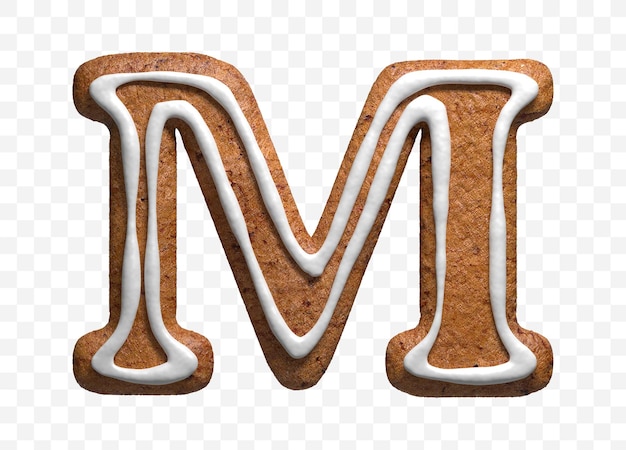 3d render of christmas gingerbread cookie letter m isolated