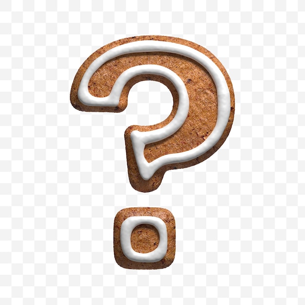 PSD 3d render of christmas gingerbread cookie question mark isolated