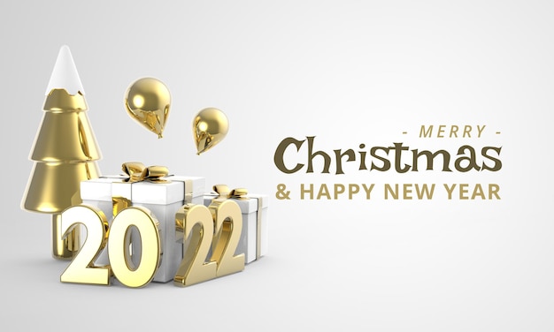 Render 3d albero di natale e confezione regalo capodanno