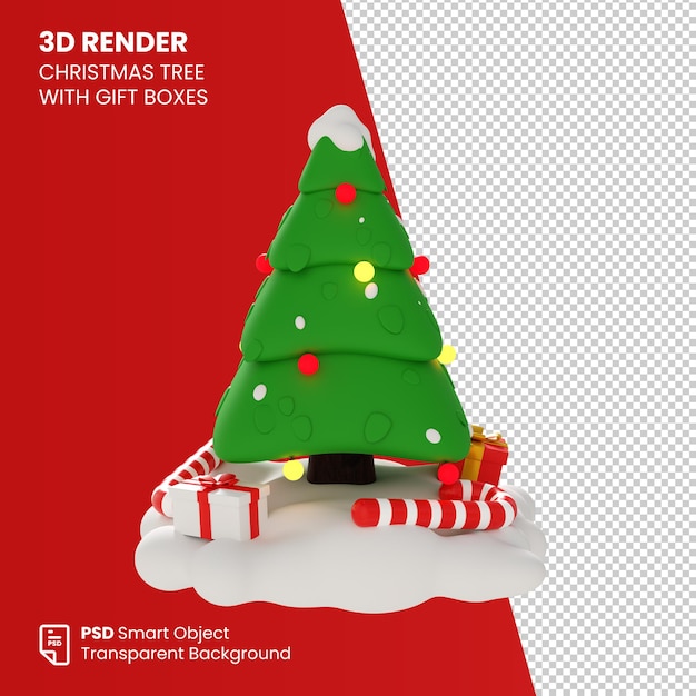 Render 3d albero di natale con scatole regalo